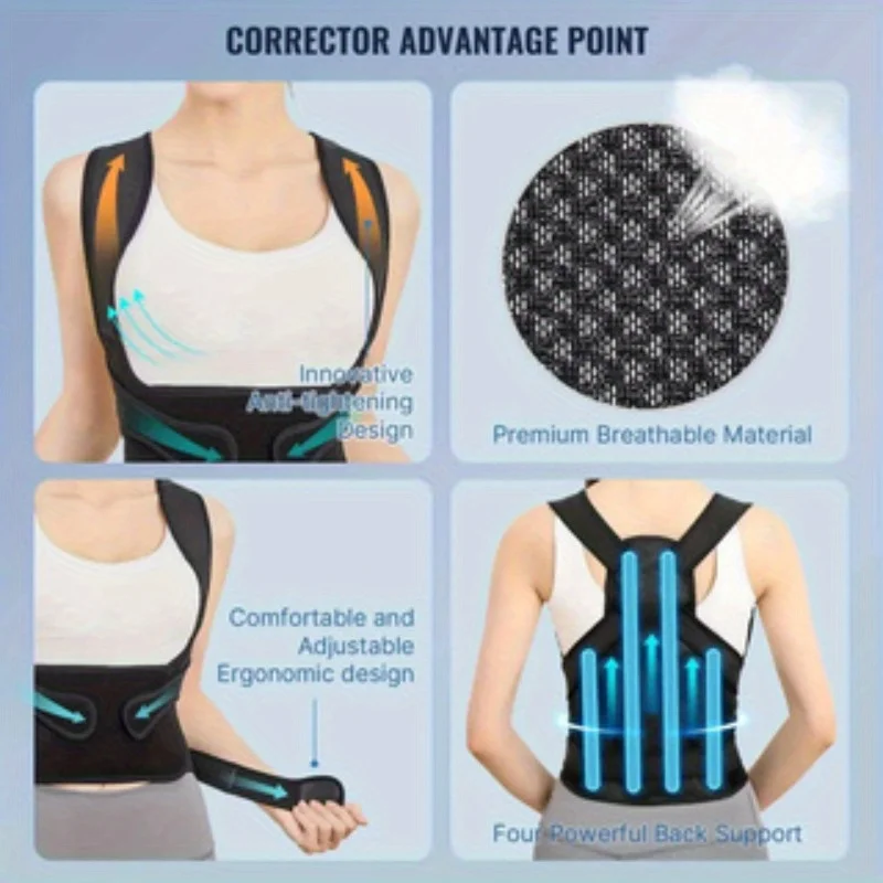 Breathable Posture Corrector For Men & Women - Adjustable Back Brace for Lumbar Support, Upright Posture, and Back Straightener