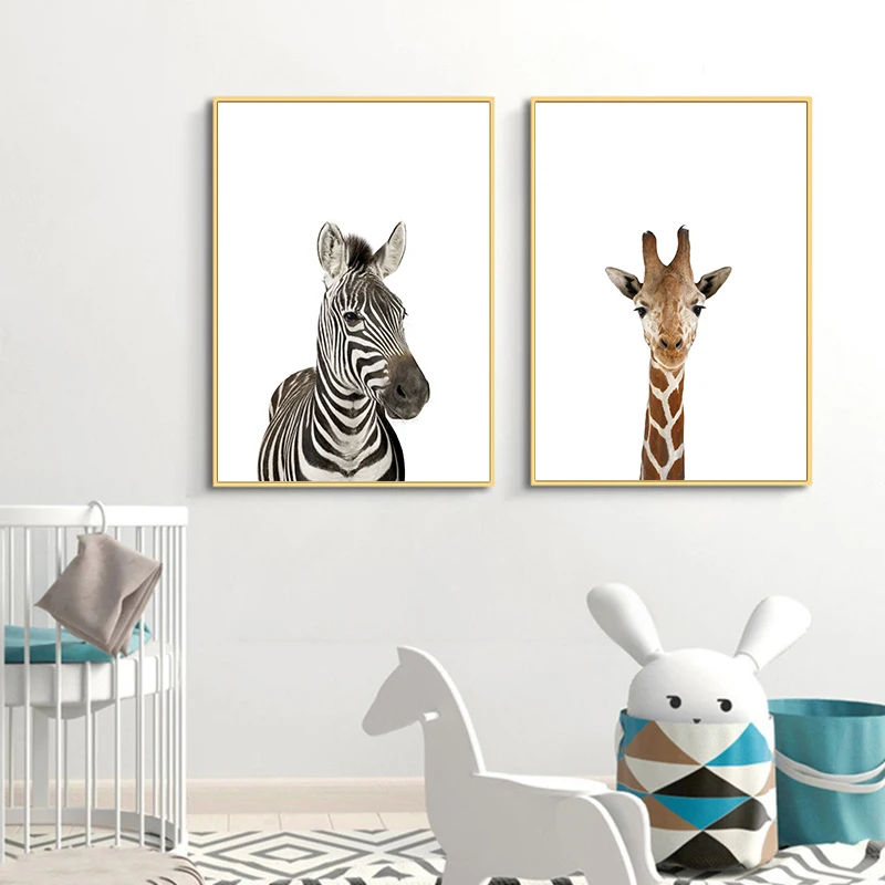 Cute Animals Zebras Long-necked Deer Tigers Canvas Posters Picture Wall Nordic Children's Rooms