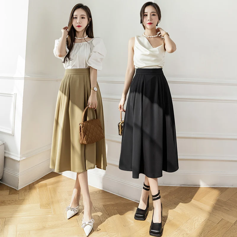 

2023 New French Umbrella Skirt Half-length Pleated Large Swing Skirt Women