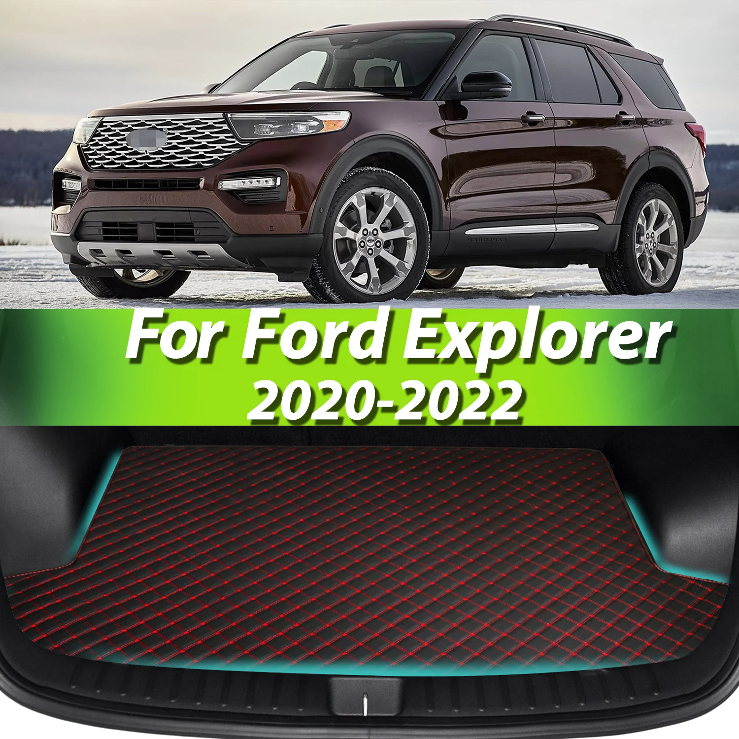 

For Ford Explorer 2020-2022 Artificial Leather Car Trunk Mat Rear Trunk Cargo Protective Mat Car Interior Accessories