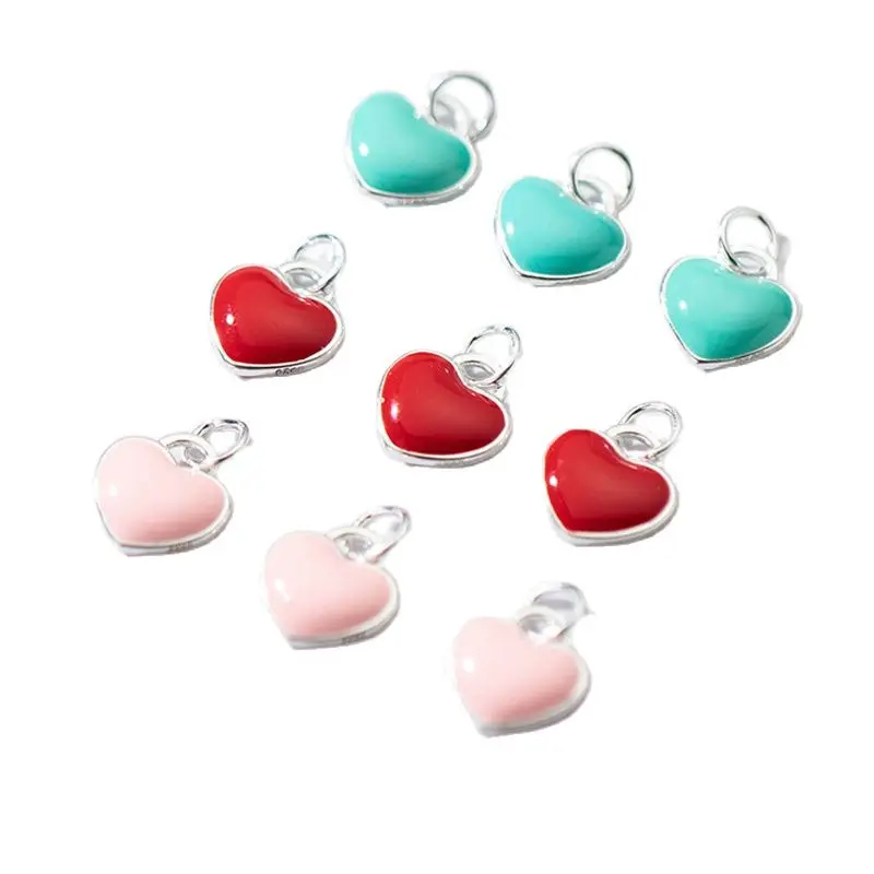 1pc 100% 925 Sterling Silver Drop Glue Craft Heart Charms 10.5x10mm Decoration Dangle Pendants DIY Jewelry Making For Women Gift