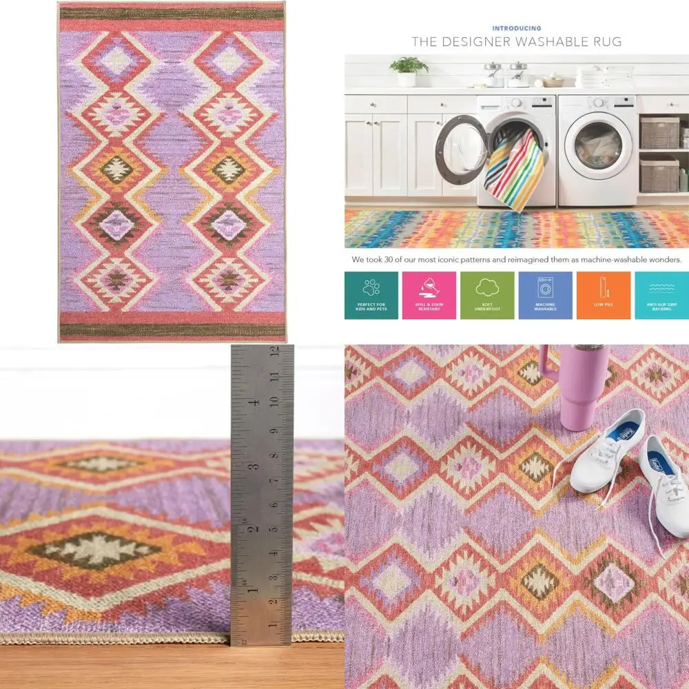 

Machine Washable Area Rug, 3x5 Feet, Red and Purple Graphic Design - Luxurious Soft, Hotel-Quality Long-Lasting Floor Covering