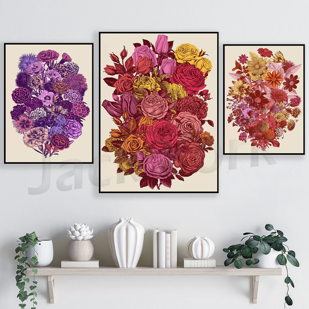 Bouquet of Roses，Bouquet of Carnations ，Bouquet of dahlias regency core vintage wall art print perfect housewarming gift or gift