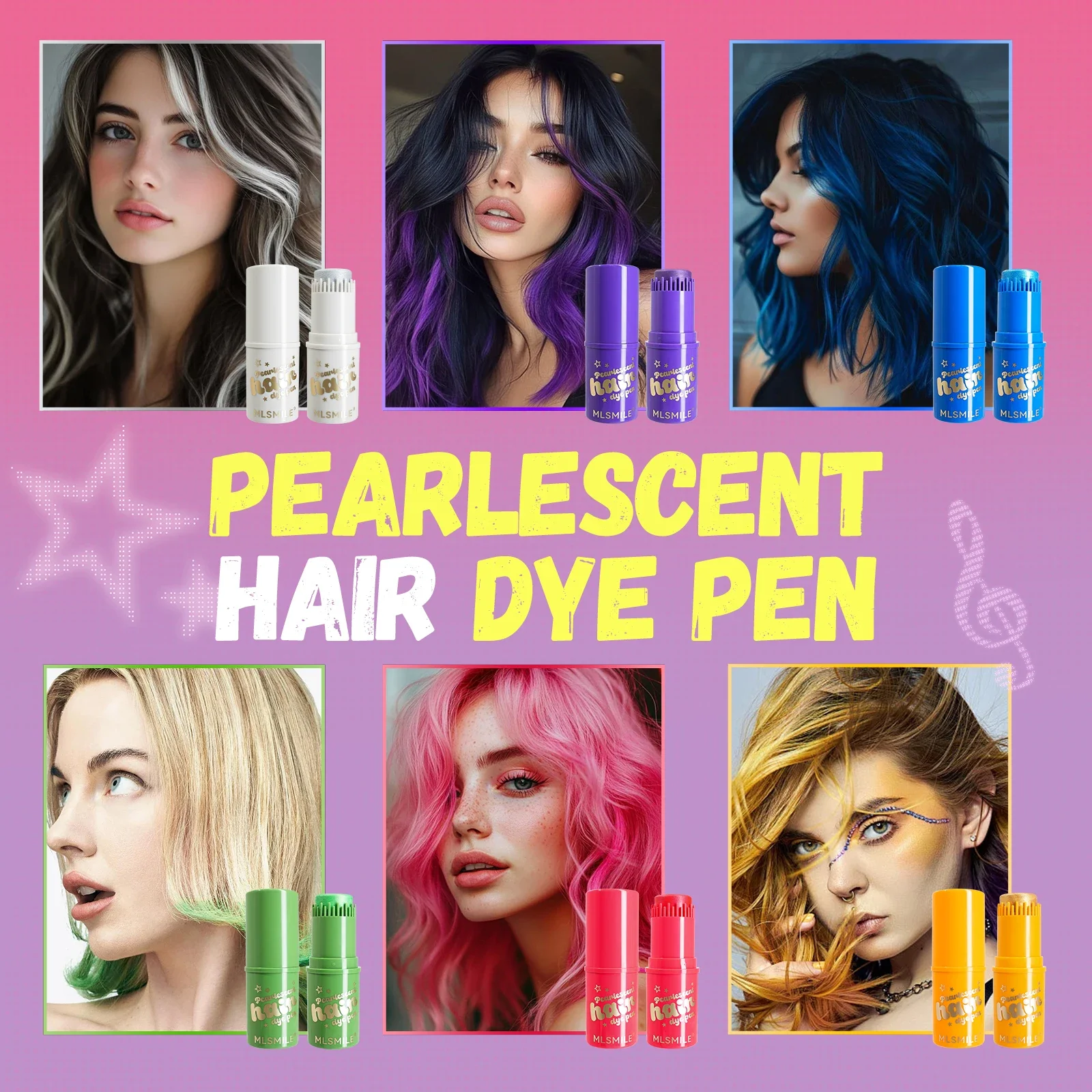 Disposable Pearlescent Hair Dye Pen, Fine‑Tooth Comb Design, Temporary Shimmer Hair Color, Easy Wash Off For Festival Cosplay