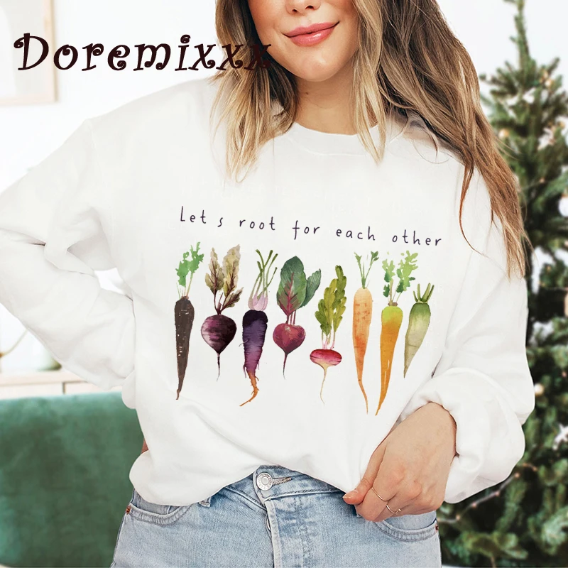 

Gardening Vegetable Aesthetic Sweatshirt for Women Casual Basic Hoodies Unisex Let's Root for Each Other Tops Harajuku Pullovers