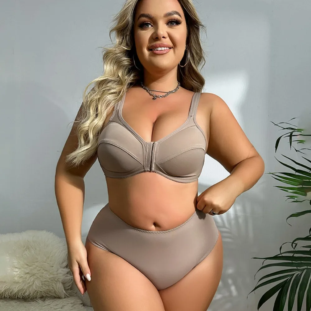 

Comfortable Seamless Plus Size Women's Bra Set with Front Button No Steel Ring Full Cup Comfortable Underwear