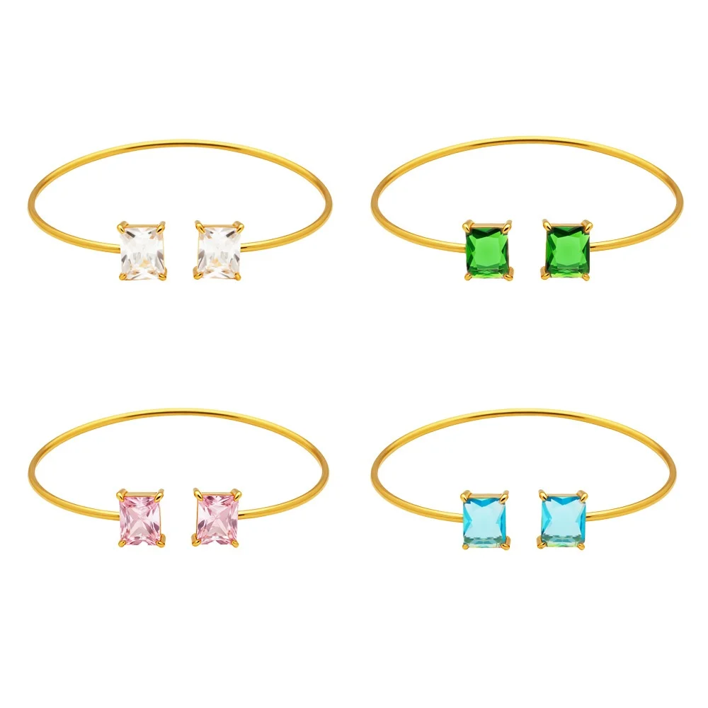 

Dropshipping/Wholesale Titanium Steel Open Bangle Emerald/Topaz/Tourmaline Cuff Bracelet For Women Hot-selling Stainless Jewelry