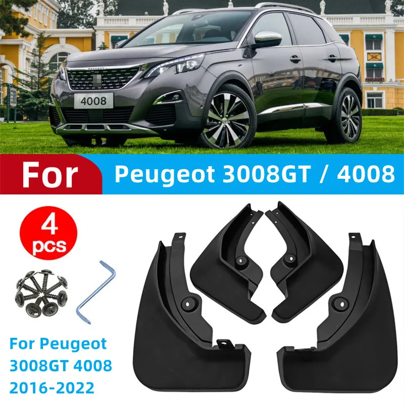 

4PCS Mud Flaps For Peugeot 3008GT 4008 2016-2022 Car Accessories Mudguard Upgrade Anti-splash Guards Front Rear Wheels Fender