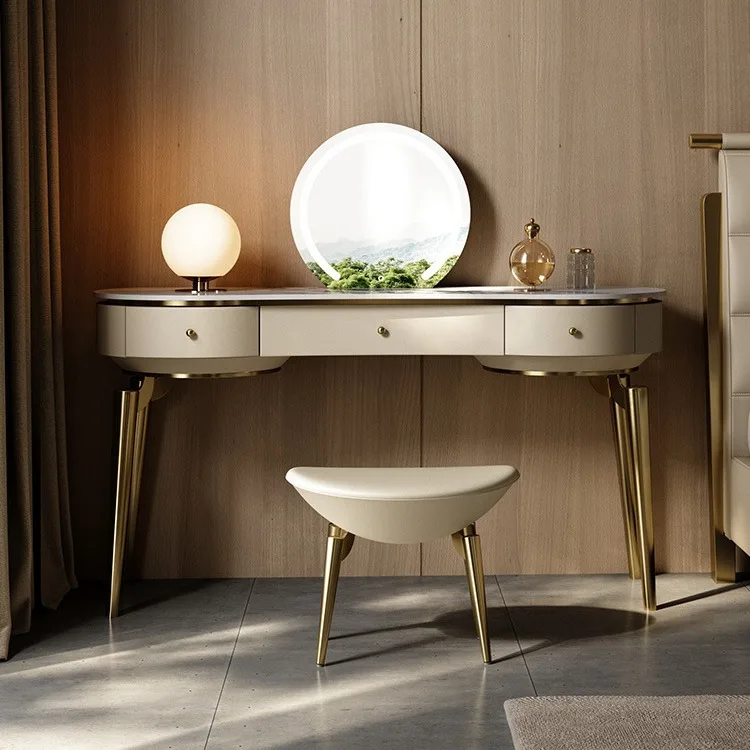 Light luxury rock slab dresser integrated paint bedroom simple modern small apartment gold ingot stool