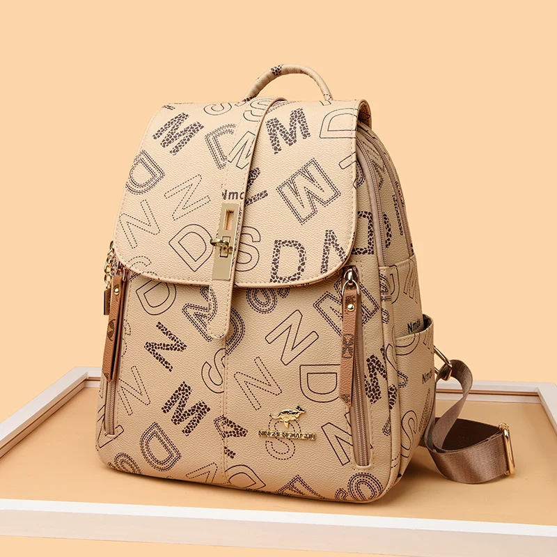 2024 Fashion Luxury Women\'s Designer Letter Printing Leather Backpacks Large Capacity Travel Shoulder Bags Totes School Bag