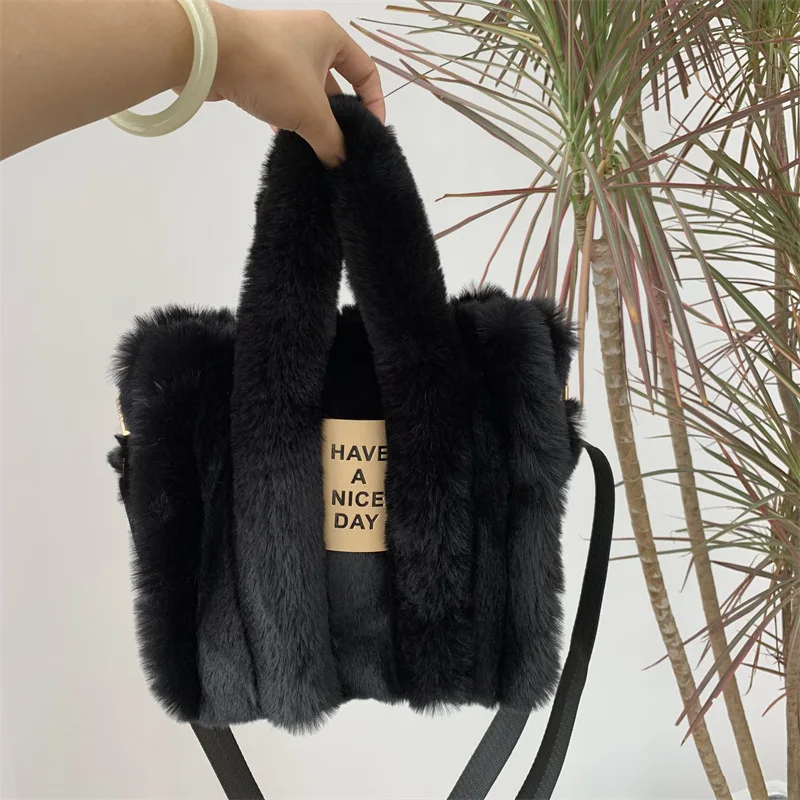 2023 Autumn And Winter New Imitation Rabbit Fur Tote Bag Women Large-capacity Shoulder Bag Messenger Bag Leisure Plush Fur Bag