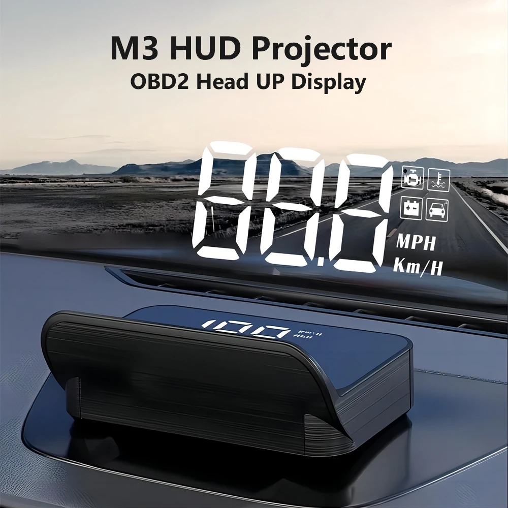 M3 HUD 프로젝터 OBD2 헤드업 디스플레이 자동차 디지털 속도계, 앞 유리 속도 수온 전압 게이지, 자동 속도 계량기 