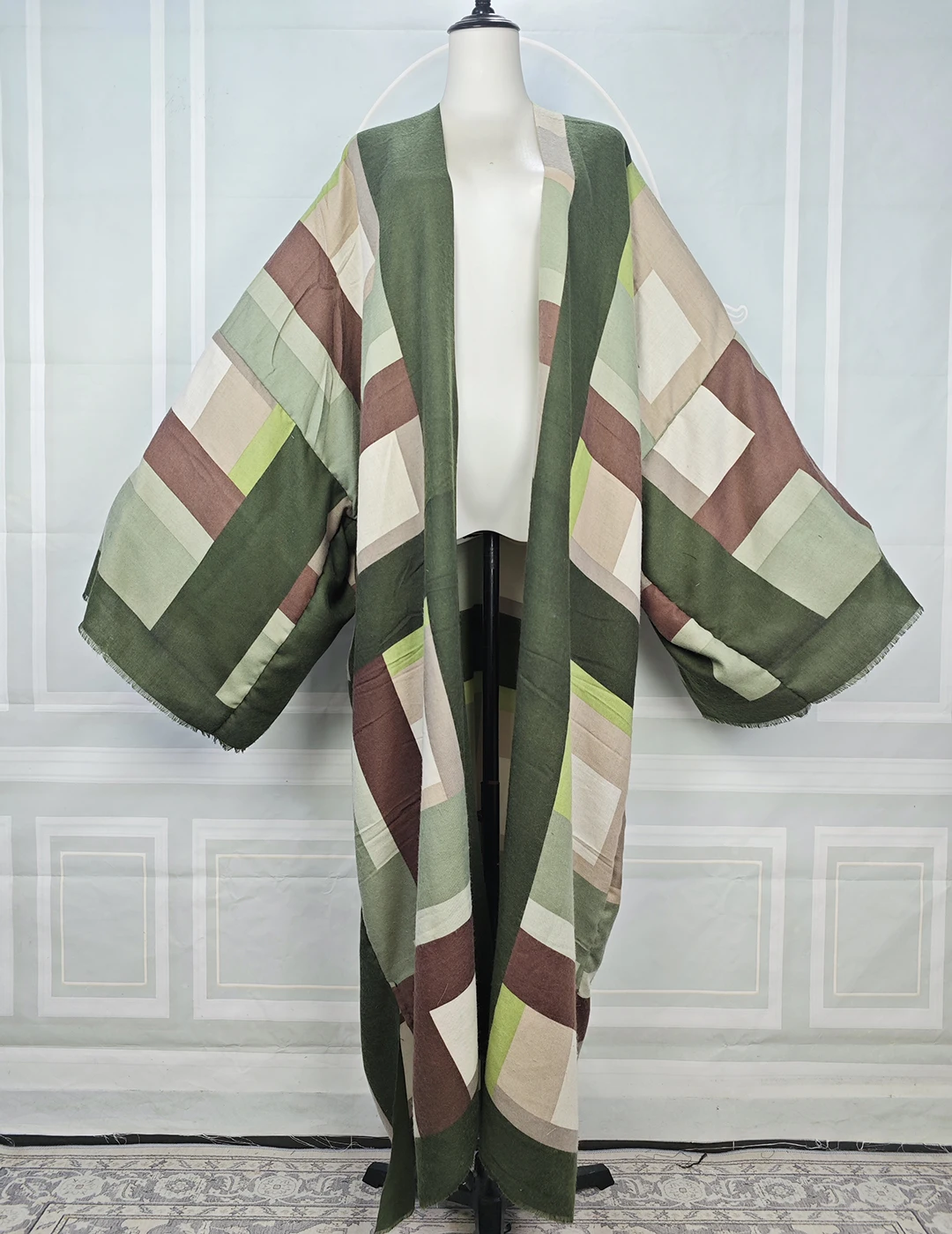 Plus Size Women Long Geometric Printed Long Kimonos Cardigans Oversized Loose Kaftan Beach Cover Up Causal Muslim Robe For Party