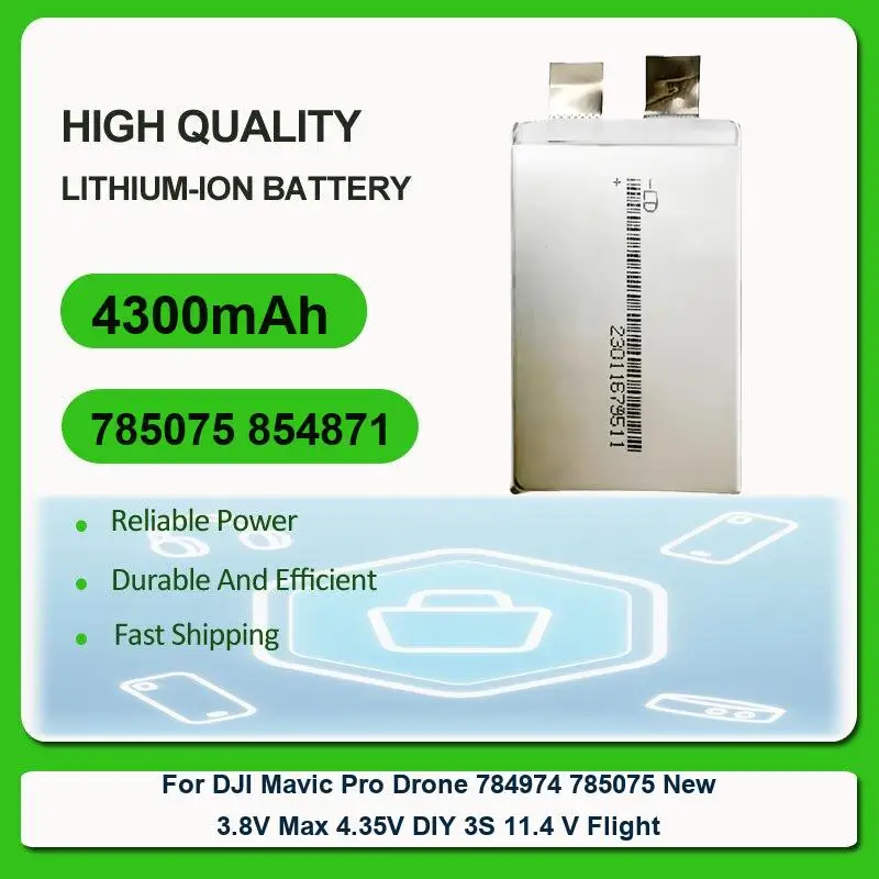 Replacement Drone Battery For DJI Mavic Pro Drone 784974 785075 New 3.8V Max 4.35V DIY 3S 11.4 V Flight 785075 854871 4300mAh