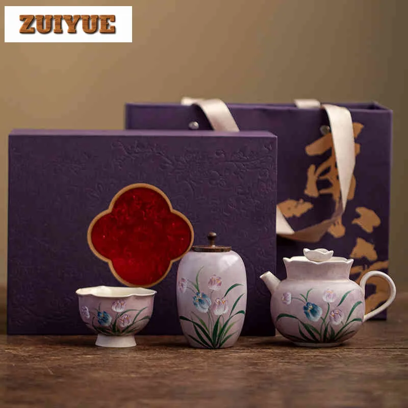 

Powder Yin Hand-painted Tulip Tea Set Complete Set Aesthetic Tea Ceremony Set Teapot And Tea Cup Set Drinkware Collection Craft