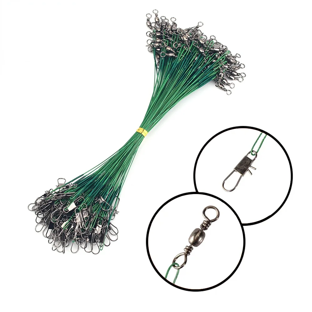 Tiannsii 20 pçs anti mordida aço linha de pesca líder fio de aço com giro acessório de pesca chumbo núcleo trela líder de pesca fio