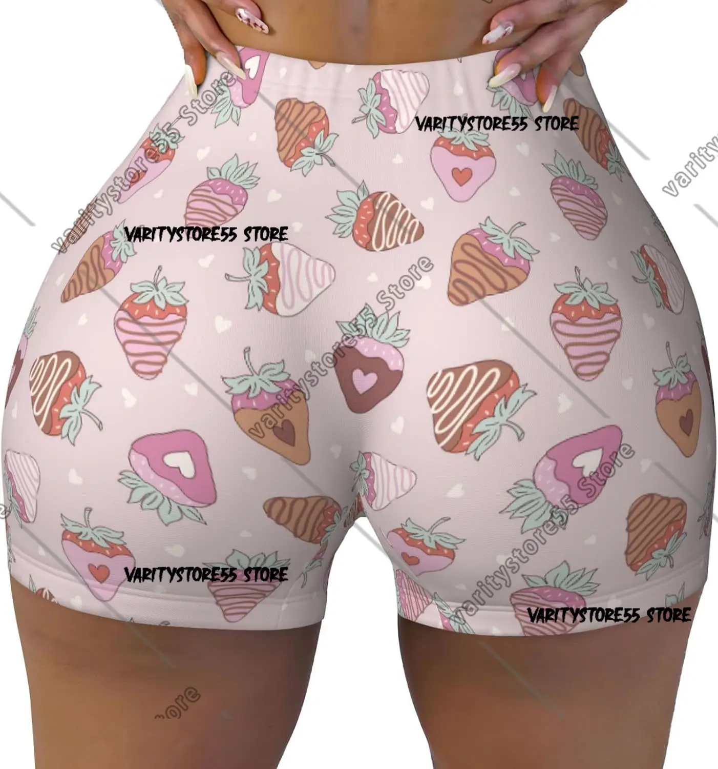 

Шорты для тренировок с принтом клубничного торта для женщин, бесшовные мягкие гладкие шорты для занятий йогой в тренажерном зале, активные шорты