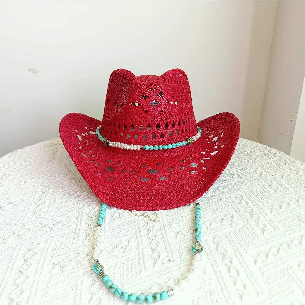 

Double chain woven straw jazz cowboy hat - Ruslan Baginskiy - Women Same turquoise pearl chain | Luisaviaromacowboy hat2026