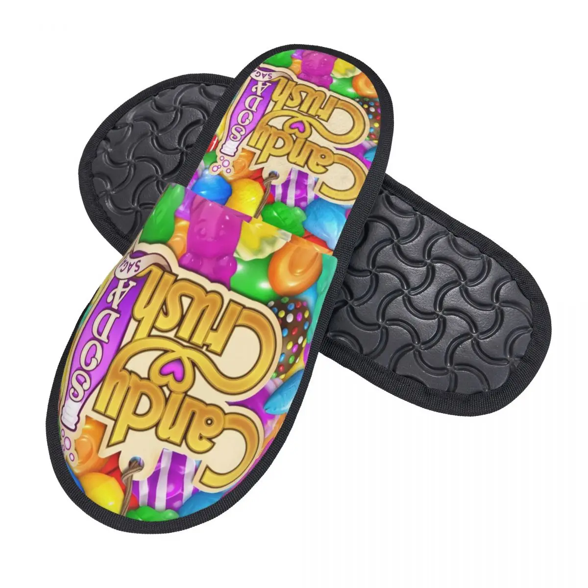 Custom Candy Crush Saga Video Game Colorful House Slippers Women Soft Memory Foam Slip On Spa Slipper Shoes