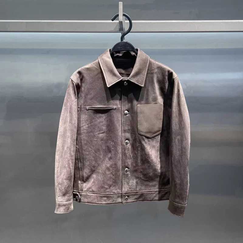 

Оригинальный дизайн, осенняя новинка, хлопковая куртка с искусственной кожей оленя, бархатный воротник, повседневная рабочая одежда, мужская верхняя одежда, дышащая полиэтилен...