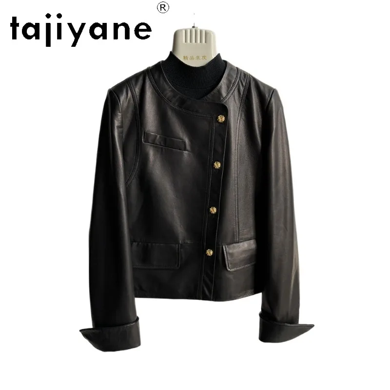 TAJIYANE Spring Autumn Genuine Leather Jacket Women Vegetable Tanned Sheepskin Leather Coat Cropped Black Jackets for Woman 자켓