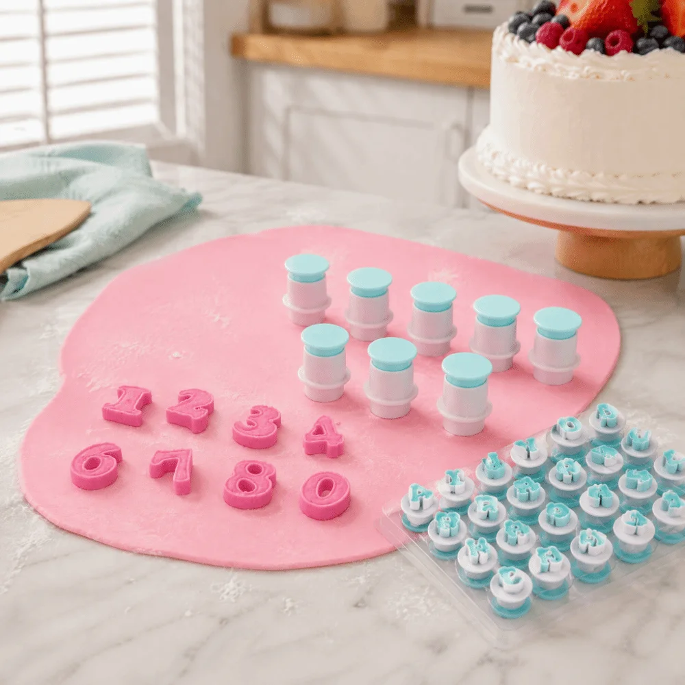 10PCS Food Grade Plastic Number Plunger Cutter Set Spring Plunger Easy To Clean Fondant Stamper Mold Direct Embossing