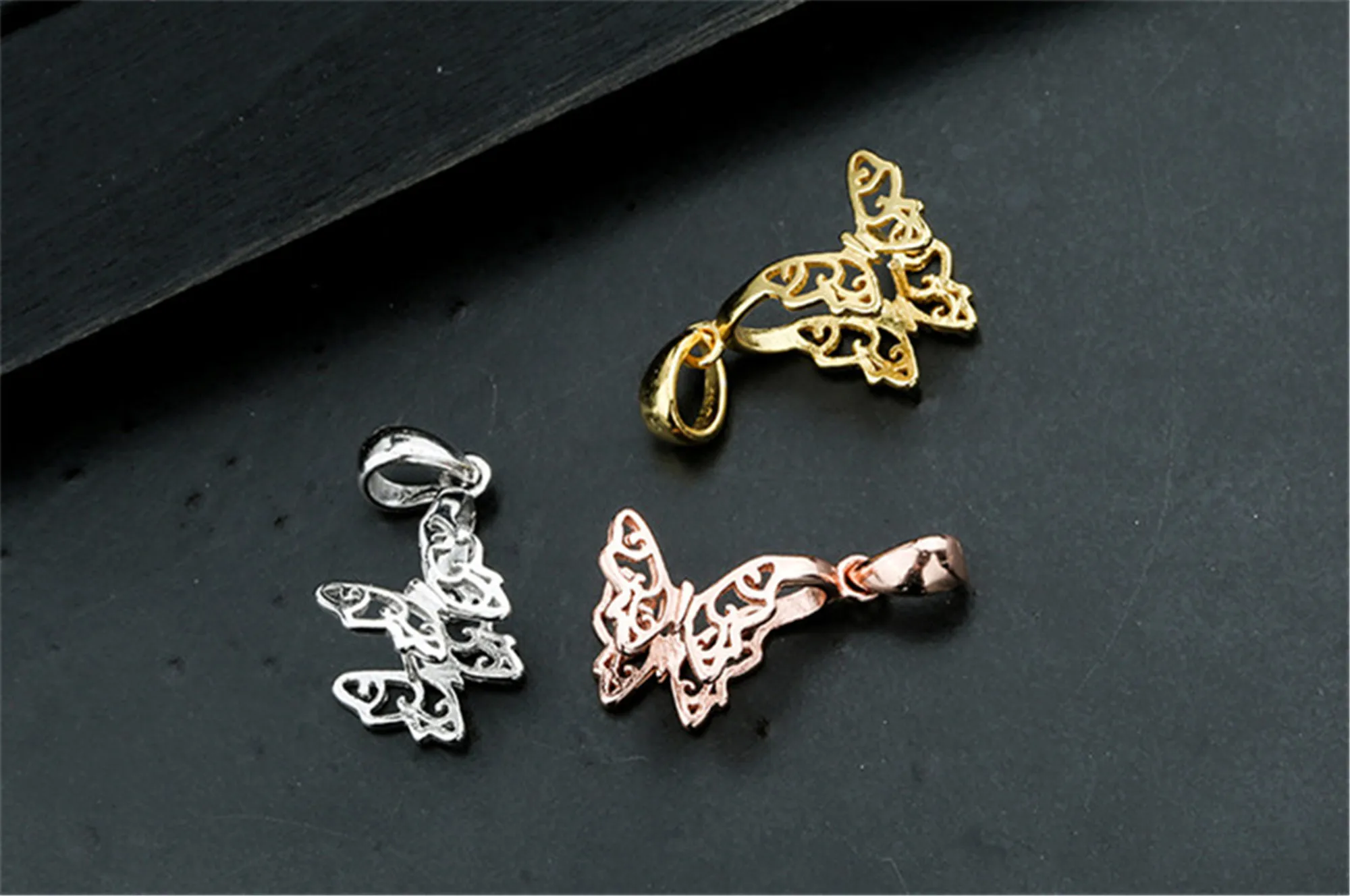 2pcs Sterling Silver Pendant Pinch Bail Gold Plated 925 Silver Butterfly Bail Connector for Gemstones