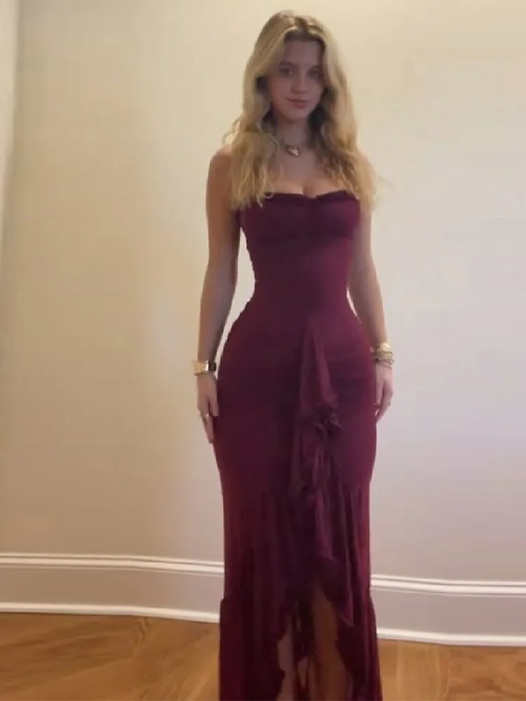 Lady Trendy Classical High Design Elegant Robe Formal Office Party Off Shoulder Long Dresses Shaping Irregular Ruffled Hem Gown