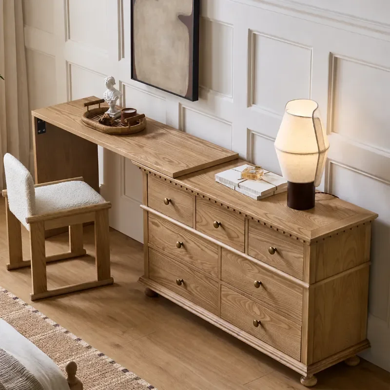 Medieval Style Solid Wood Dresser Chest Cabinet Bedroom End of Bed Corner Vanity Table Storage Locker for Home Use