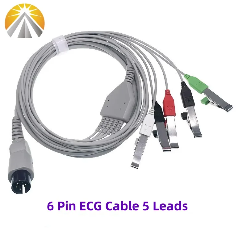 كابل تخطيط القلب البيطري 3 سلاسل أو 5 سلاسل 6 دبوس لـ Mindray PM8000 MEC 2000 Edan M8 شاشات الضوء البيطري مشبك بيطري نوع AHA عادي