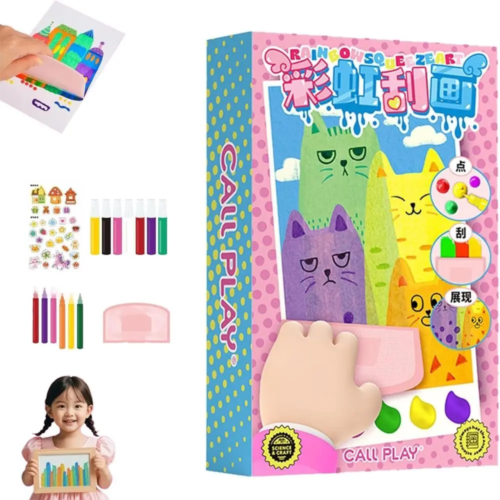 Squeegee Art Kids Paint Kit دهان داي قوس قزح دوت اللون خدش الحرفية مجموعة اليدوية الكتابة على الجدران خدش اللوحة ورقة