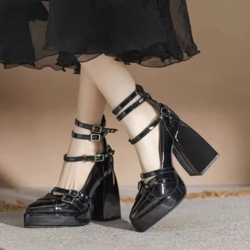 Frau Pumpen Neue Punk High Heels Frauen Schwarz Chunky Ferse Plattform Lolita Schuhe Frau Starke Ferse Gothic Schuhe Zapatos De Mujer