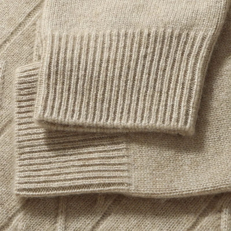 เสื้อสเวตเตอร์ขนแพะแคชเมียร์แท้ 100% สำหรับผู้ชาย ฤดูใบไม้ร่วง-ฤดูหนาว ผ้าขนสัตว์หนานุ่ม อุ่นสบาย คอทรงโอ ไซส์ใหญ่ แบบพื้นฐาน สวมใส่สบาย