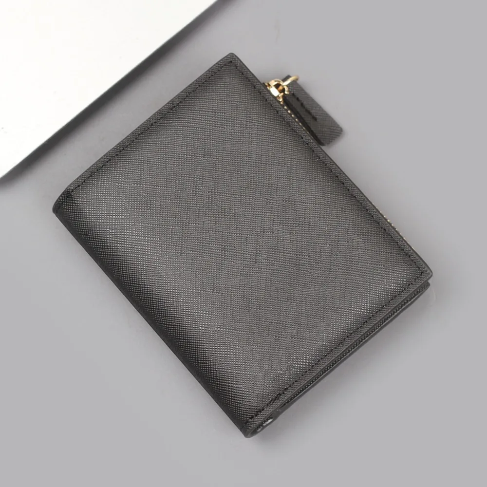 

New PU Leather Men's Short Wallet Black White Large Capacity Multiple Pockets Zipper Design Slim Wallet Men Boys