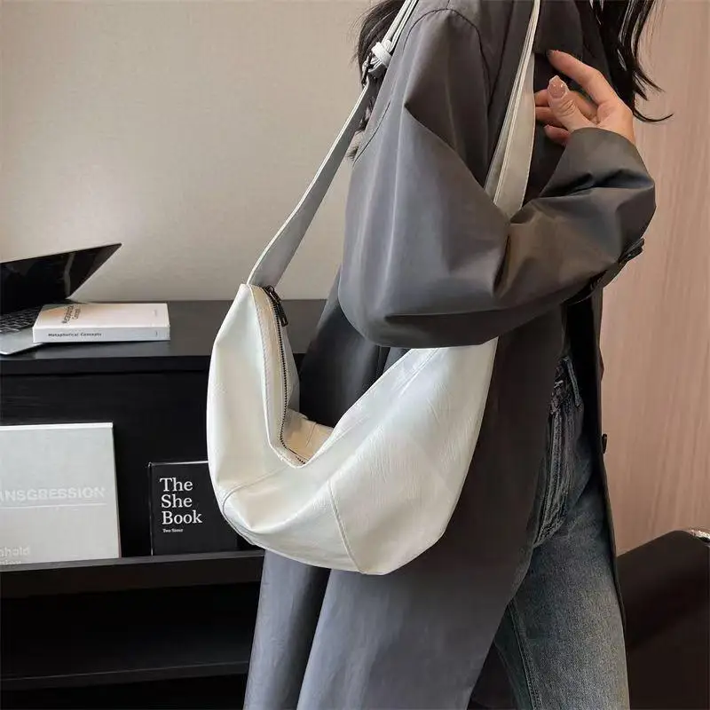 حقيبة نسائية عصرية بلون سادة كبيرة تحت الإبط حقيبة كتف كورية كاجوال عبر الجسم #3