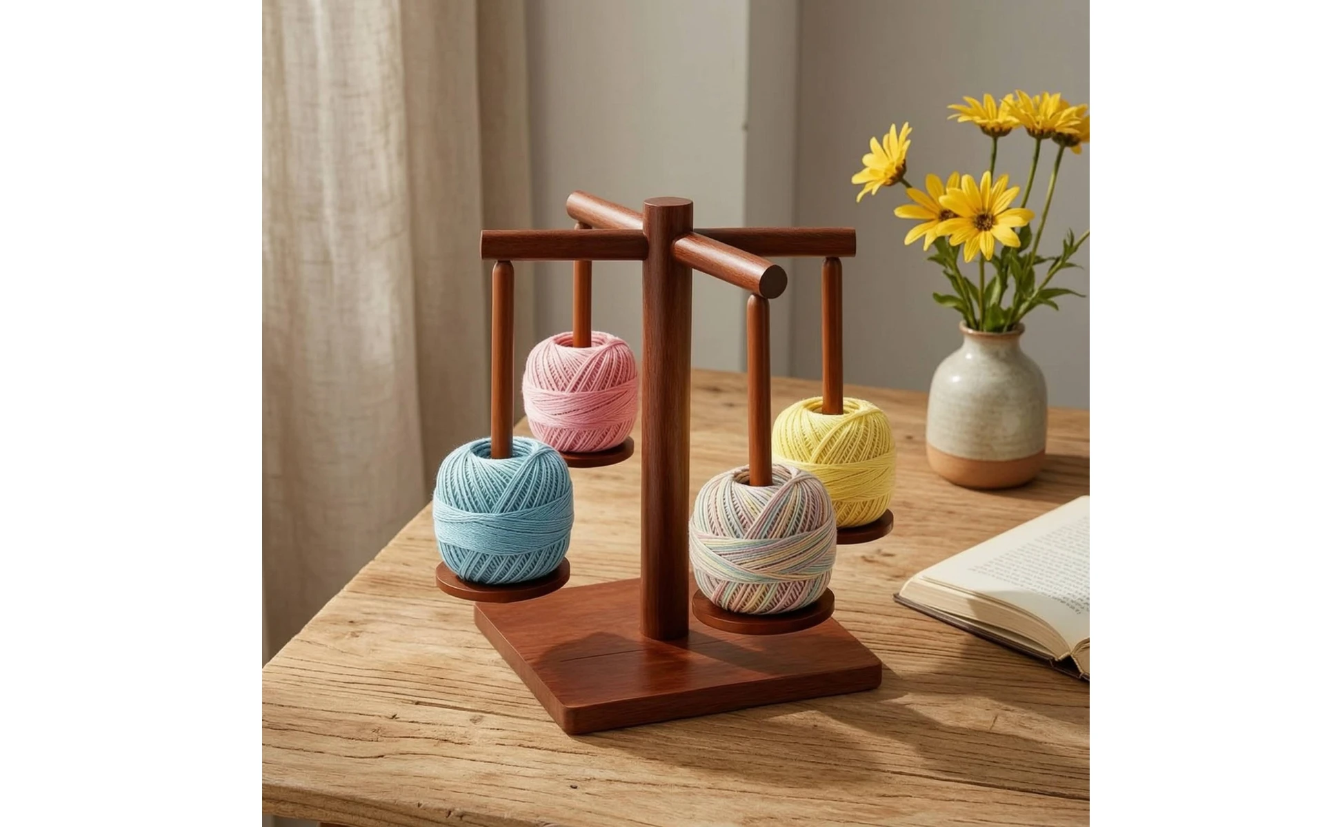 Wooden Yarn Holder with Rotating Arms Tangletangle-Resistant Yarn Holder with Spindles Organizer Independent Craft Tool Tabletop Wooden Yarn Holder with Rotating Arms Tangletangle-Resistant Yarn Holder with Spindles Organizer Independent Craft Tool Tabletop