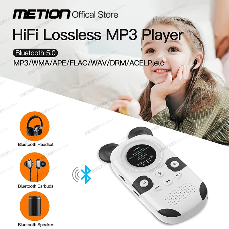 Cute Panda Kids MP3 Player Bluetooth 5.0 Portable Child Walkman Lossless HiFi Sports Player with Speakers FM/Pedometer/Recorder