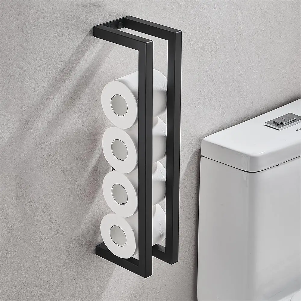 Black towel rack holder Stainless steel wall-mounted storage rack Bathroom Household multi-functional toilet   paper towel