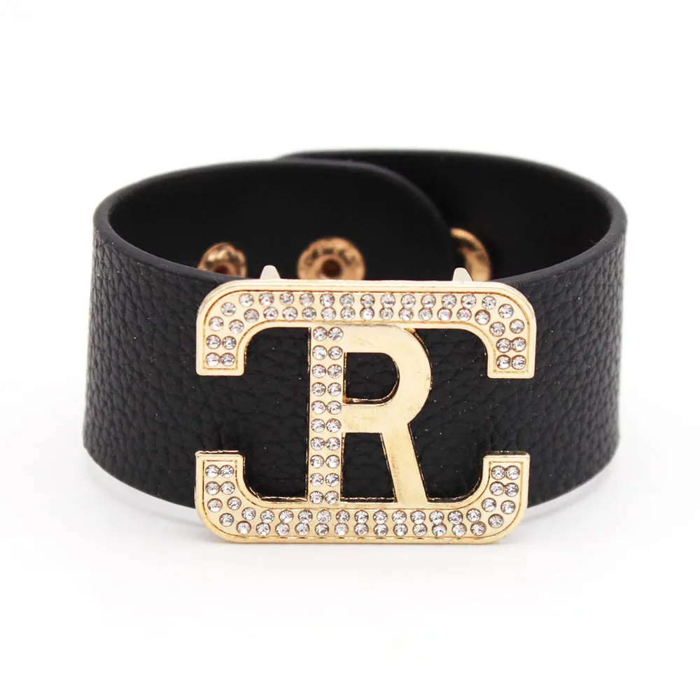 Bracelet en cuir multi-documents avec lettre anglaise R pour hommes et femmes, bracelet à pression en option, bijoux de couple, cadeau, savoir à chaud