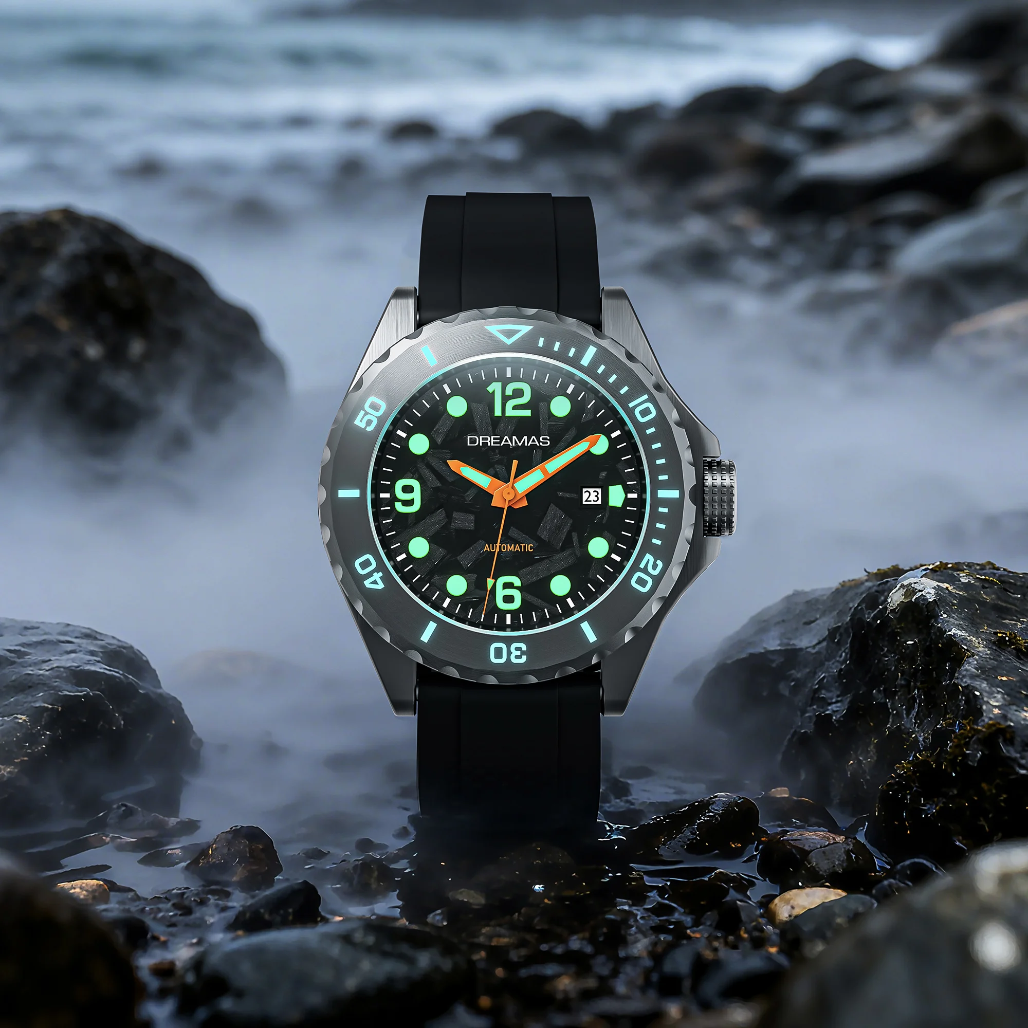 DREAMAS Herren Mechanische Uhr Titanlegierung Taucheruhr Schweizer 3D Super Leuchtend 500m Wasserdicht Automatikuhr DMS7350 – Detail 11