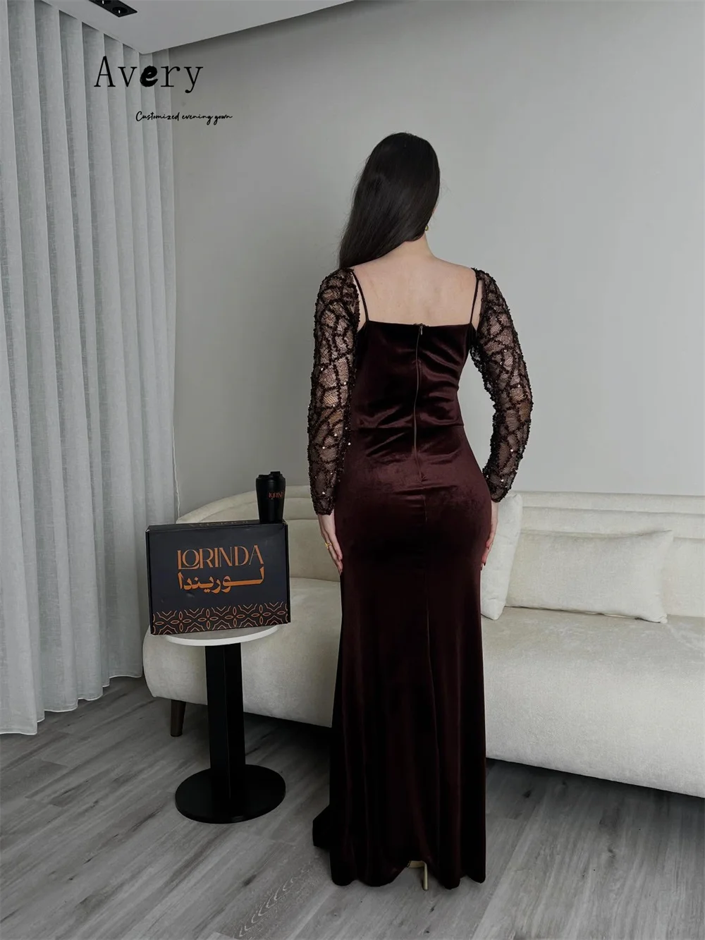 Avery Custom Borduren Fishtail Lange Mouw Sweetheart Avondjurken 2025, Luxe Vrouw Elegante Avondjurk Baljurk Jurk