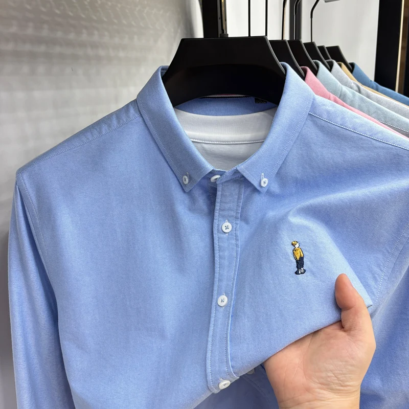 men's cotton100% autumn high quality shirt lapel small grid exquisite high grammage long sleeves leisure business men's clothing