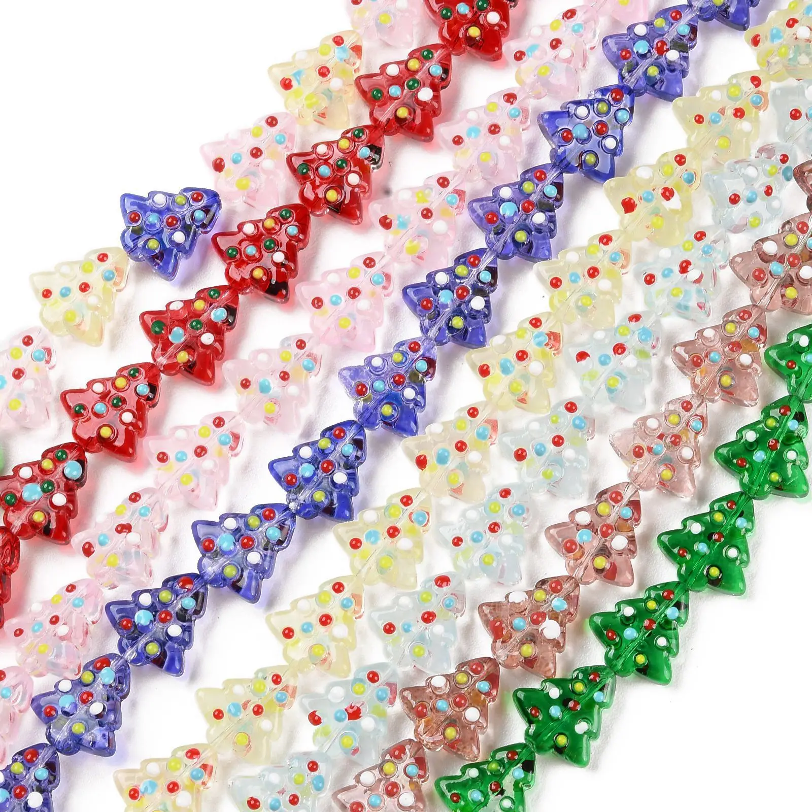 44pcs Handmade Lampwork Beads Christmas Trees Loose Spacer Bead For DIY Christmas Bracelet Necklace Jewelry Making Accessories