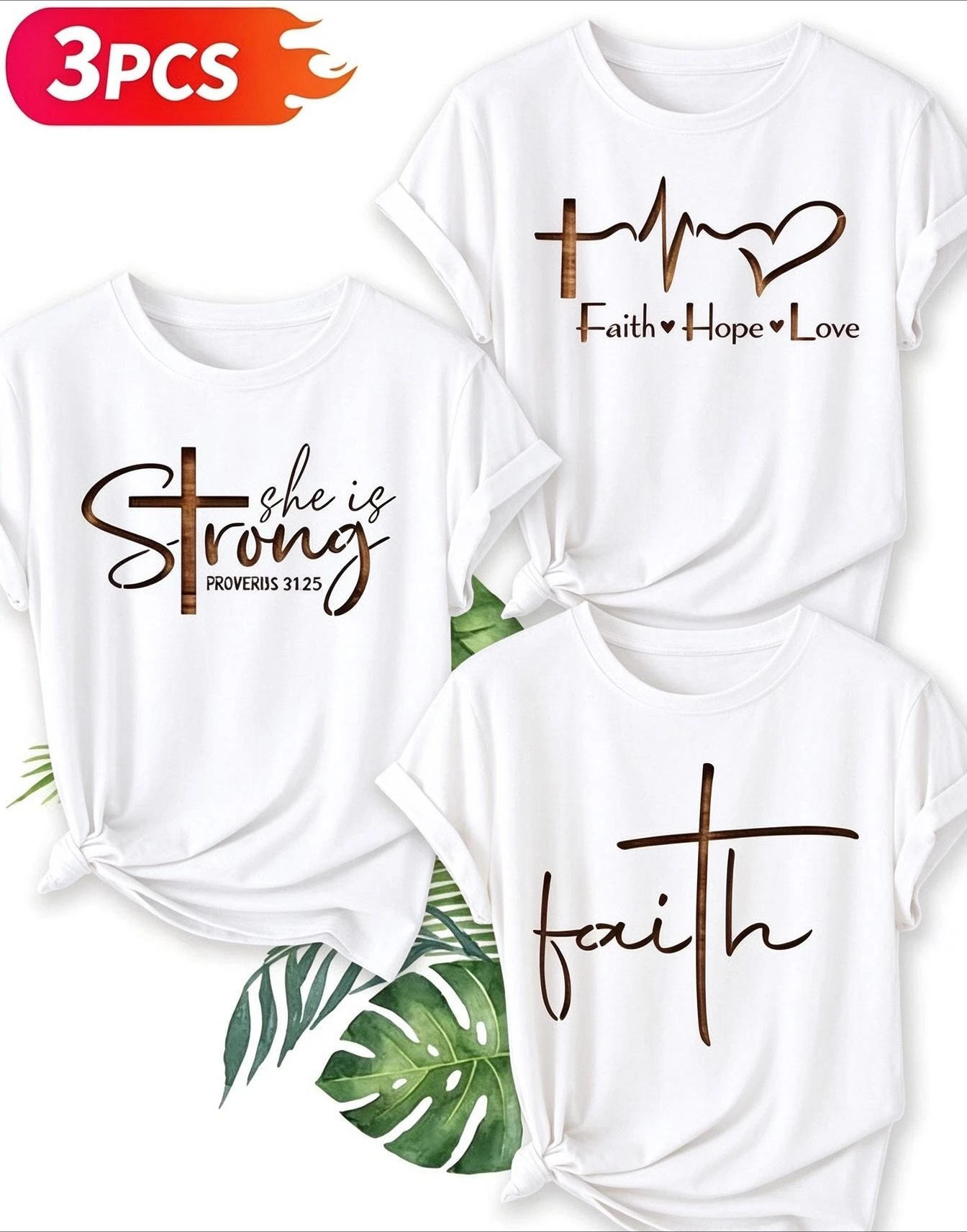 3 Pack Christian Shirts Women Faith Hope Love Tee She is Strong Proverbs 31 25 Graphic T Shirts Multi Pack Casual Short Sleeve Tops