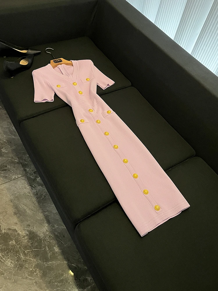 

Spring 2026 Extended Length Knitted V-Ne Slimming ort Sve Dr Women's Faion Commute Basic Sle Ci Casual Dr