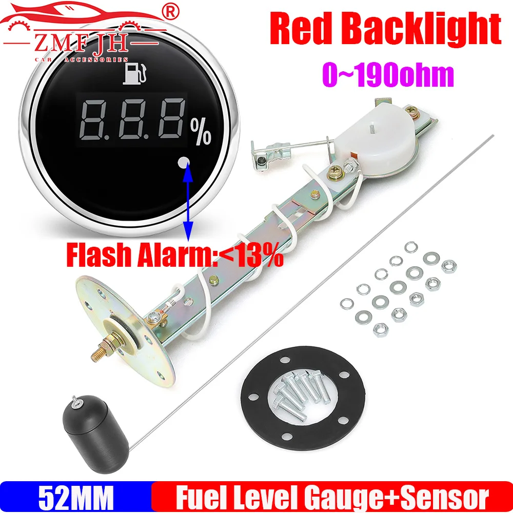 

ZMFJH 0-190ohm 52MM Fuel Level Gauge with Sensor Flash Warning Red LED Digital 240-33ohm Oil Tank Meter Indicator Car Boat Yacht