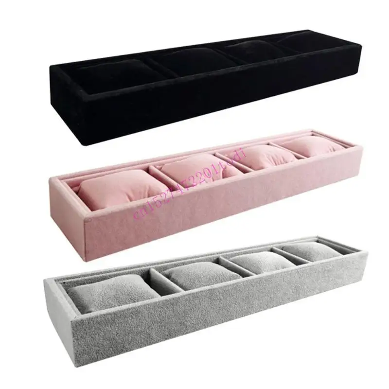 M76B Watch Storage Box with Soft Pillows 4 Slot Velvets Bracelet Display Tray Multi Compartment Jewelry Accessory
