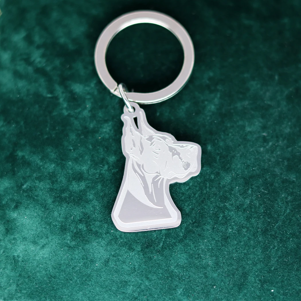 Fashion Golden Great Dane Dog Keychain for Kids Gifts Jewelry Pet Lucky Charms Stainless Steel Car Key Rings Deco Accessories