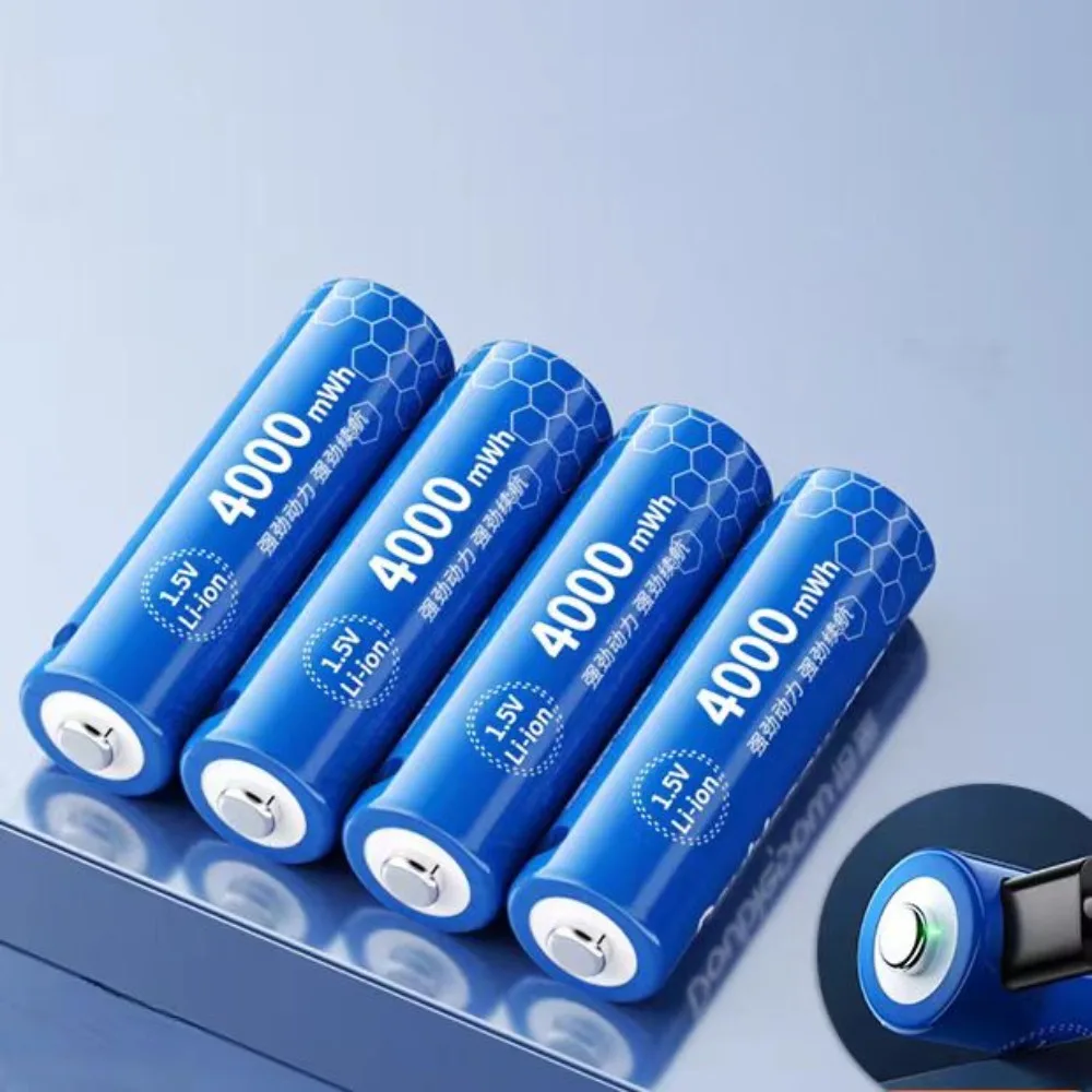 1.5 فولت AA بطارية قابلة للشحن 4070mWh USB نوع-c بطارية ليثيوم قابلة للشحن التحكم عن بعد مقياس إلكتروني بطارية المصباح