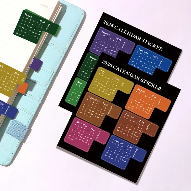 حار! ملصقات تقويمية 2026 ذاتية الصنع، ملصقات مخططة ملونة متعددة الوظائف قابلة للإزالة، إشارة مرجعية متينة للمكتب #4